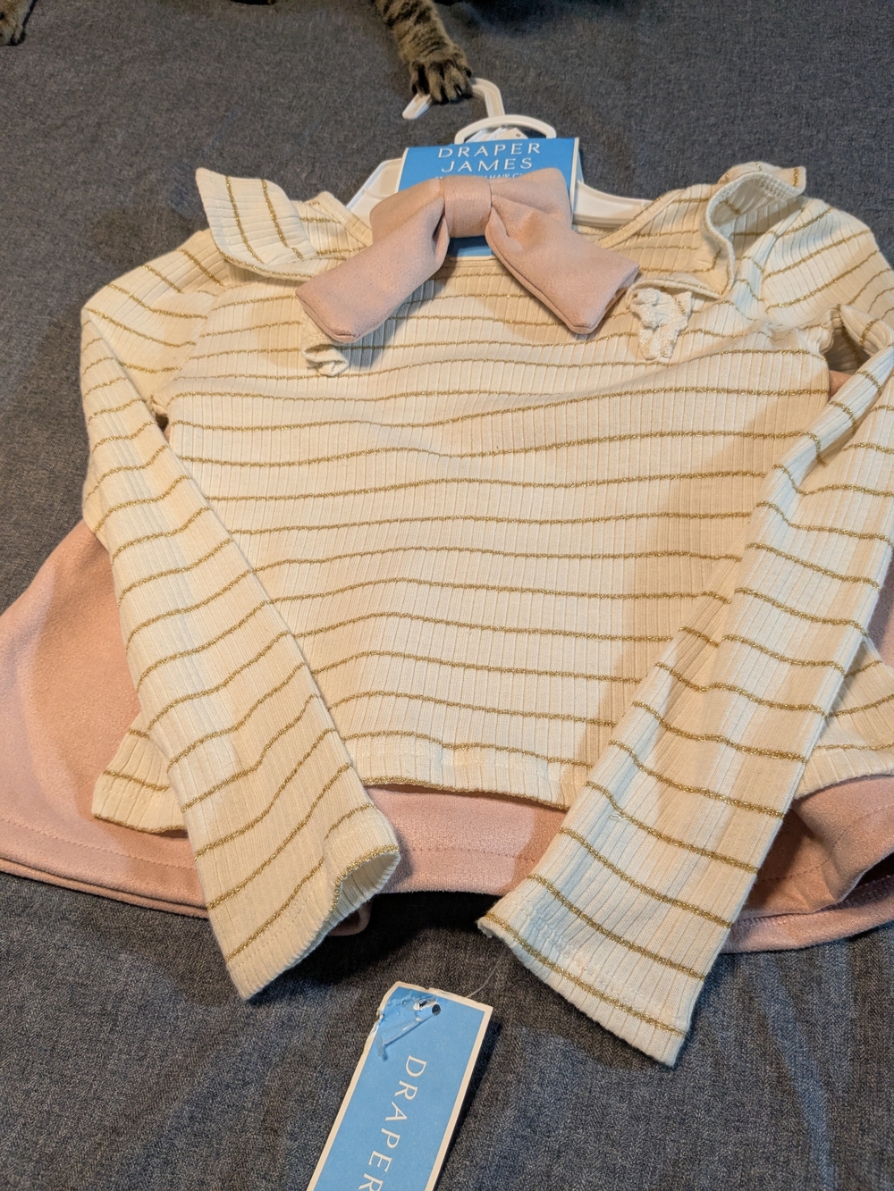 Draper James Cream & Pink Striped Ruffle Sweater And Skirt 5 Toddler.